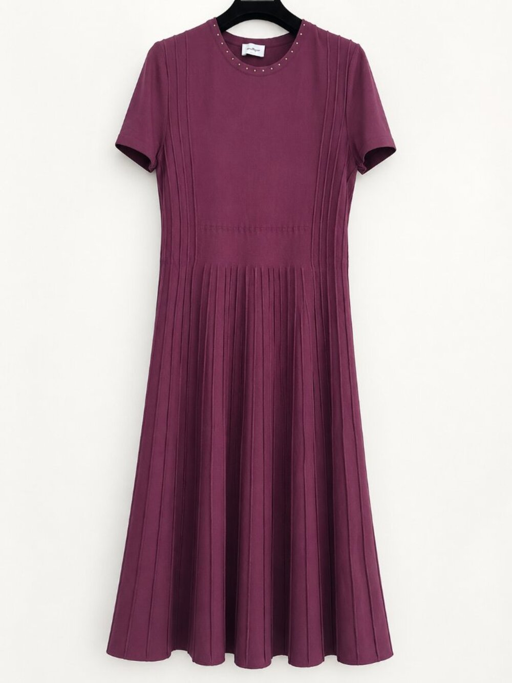 Salvatore Ferragamo Plum Studded Pleated Dress Made in Italy Size M